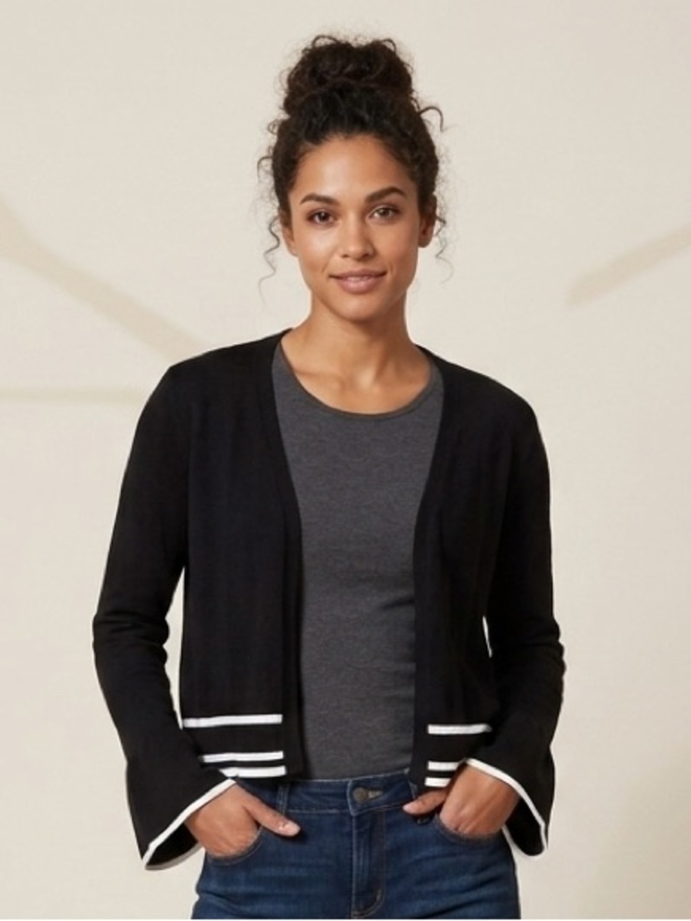 Cleo Flouncy Black And White Cardigan